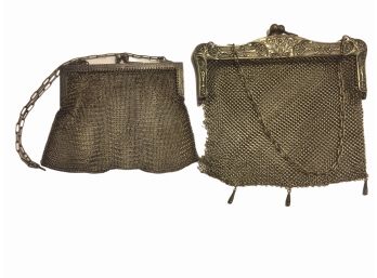 Pair Of Antique Wire Mesh Silver Purses.
