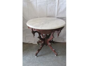 Antique Victorian Oval Marble Top Side / Lamp / End Table.