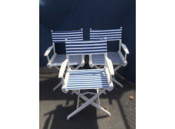 Set Of Three Vintage Folding Patio / Director Chairs
