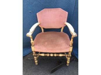 Vintage French Provincial Style Arm Chair With Pink Velvet Upholstery.