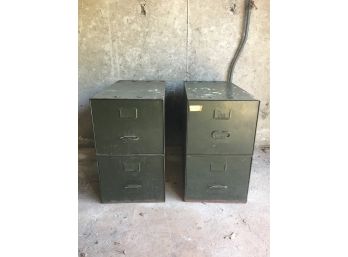 Two Pairs Of 1940's Vintage Safe-t-stack Metal Cabinets In Army Green.