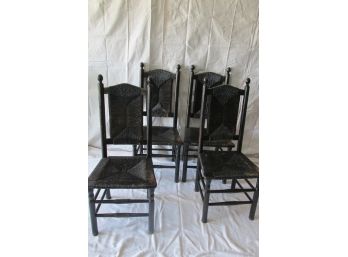 Set Of Four Vintage Mid-century Modern MCM Rush Seat And Back Black Painted Chairs.