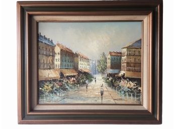 Vintage Mid-Century Modern MCM Framed Oil On Canvas Of Paris France Street Scene. Signed Milton?