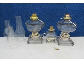 Collection Of  3 Vintage Antique Oil Lamps Converted To Electrical Lamps.