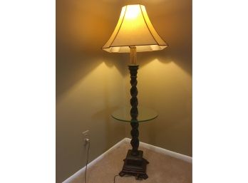 Vintage Faux Barley Twisted Wood With Glass Table Floor Lamp