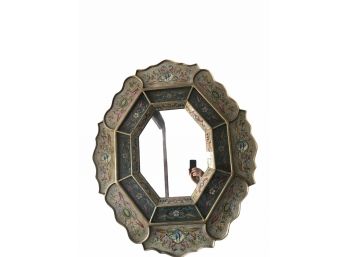 Unique Reverse Glass Hand Painted Wall Mirror By Robert  M. Weiss.