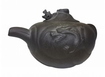 Chinese Yixing Brown Pottery Signed Teapot With Dragon.