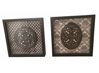 Pair Of Framed Shadow Boxes With Ornamental Objects D'Art