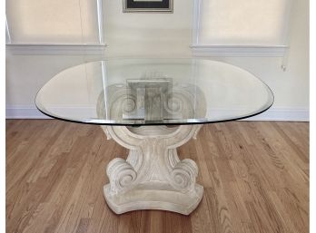 Stunning Ballard Designs Fleur De Lis Pedestal Table With Glass Top 48' X 48' X  28'