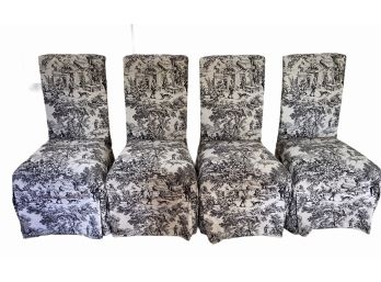 Set Of Four Custom Upholstered Slipcovered Parson Chairs