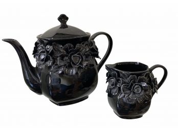 Black China Teapot And Creamer