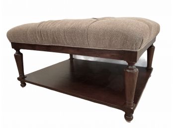 Basset Camel Chenille Covered Wood Ottoman / Coffee Table