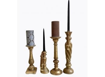 Four Gold Toned Candlesticks (B) 9' To 16'