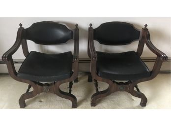 Pair Of Savonorola Style Chairs With Vinyl Seats