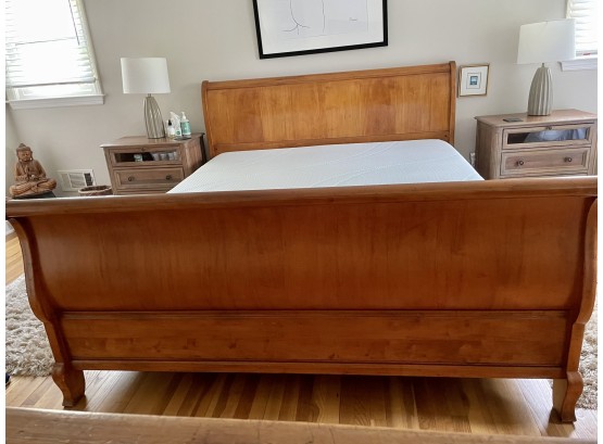 Beautiful Carved Wood Sleigh Bed, King Sized