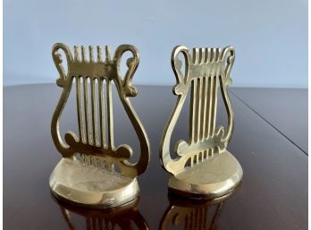 Brass Lyre Form Bookends