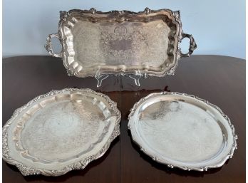 Three Large Quality Silver Plated Trays