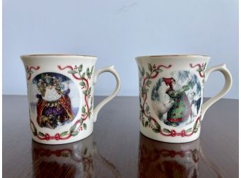 Two Lenox Porcelain Christmas Mugs 'Santa's Gift Of Peace' & 'bearing Wondrous Gifts' (1997)
