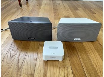 Two Sonos Wired Speakers, Model 'play 3' Along With BRIDGE Accessory