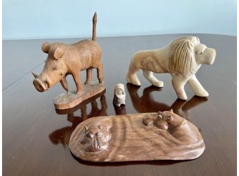 Collection Of Carved Wooden & Soapstone Animals