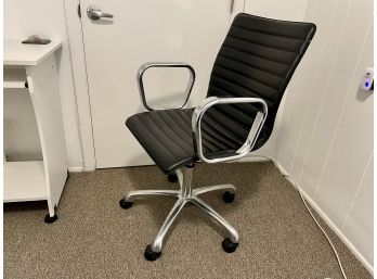 Crate & Barrel Ripple Black Leather Office Chair With Chrome Base