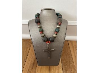 Handmade Necklace With Coral & Lava Beads From Central America