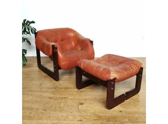 Brazilian Rosewood Mid Century Leather Chair & Ottoman By Percival Lafer