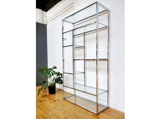 Very Solid 60s Era Polished Chrome And Glass Etagere