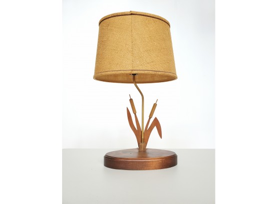 70s Solid Wood Boho Table Lamp With Original Shade