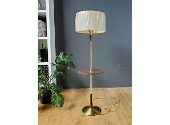 60s Walnut And Brass Floor Lamp With Original Shade