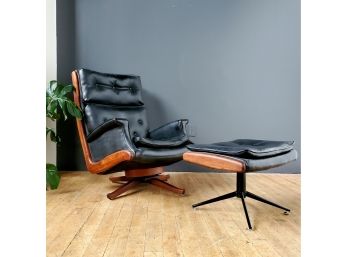 Mid Century Jerry Nordquist Walnut Lounger With Ottoman