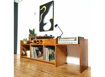 70s Era Modern Wood 2 Piece Modular Record- Bar- Media Cabinet