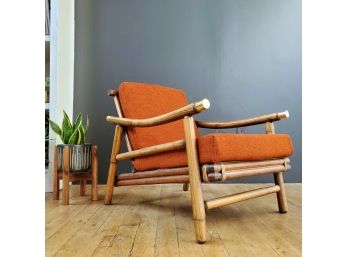 60s Brass Tipped Wood And Bamboo Lounge Chair