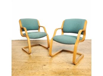 Pair Vintage Modern  Cantilevered Bentwood Chairs