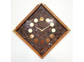 Mid Century Wood Framed Solid Marble Wall Clock