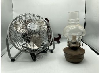 Tabletop Cool Breeze Fan And Vintage Oil Lamp
