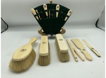 Beautiful Vintage 6 Pc. French Faux Ivory Vanity And Nail Care Set In Leather Case Albert Parker Ltd.