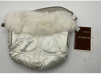 NEW White Coach Shoulder Bag W/rabbit Fur Trim ~ #G05K-3586 ~