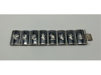 Vintage Siam Sterling Link Cuff Bracelet ~ 8 Panels ~