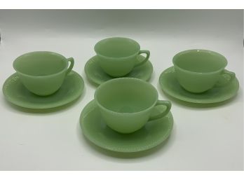 4 Vintage Jadeite Cups & Saucers ~ Jane Ray ~