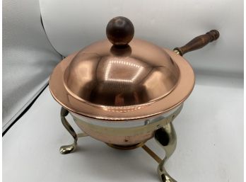 Copper Chafing Dish With Wood Handle And Knob