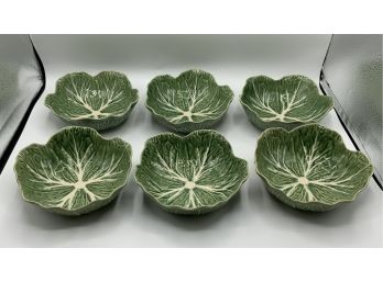 6 Cabbage Green Coupe Soup Bowls ~ Bordallo Pinheiro ~ Made In Portugal