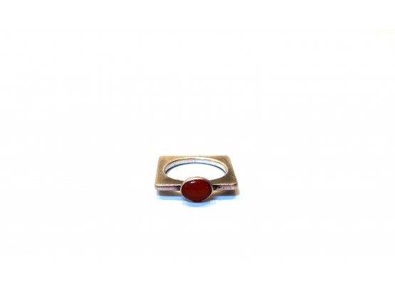 Sterling Silver - Square Ring With Orange Stone