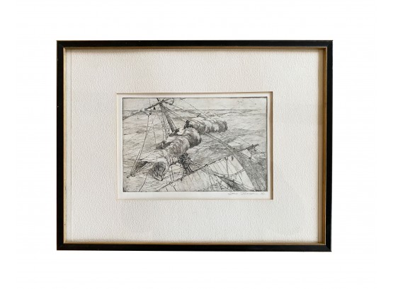 Lars Thorsen - Print From Etching Plate - Crew Furling A Sail - Signed For Lars By Harve Stein - With COA