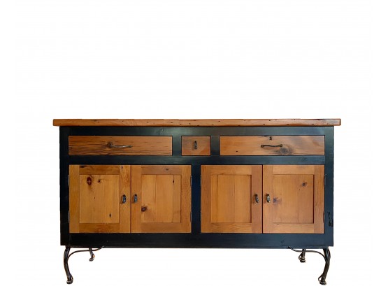 Functional Art Sideboard - Live Edge Top - Wrought Iron Accents - Custom Artisan Bench Made In Camden Maine