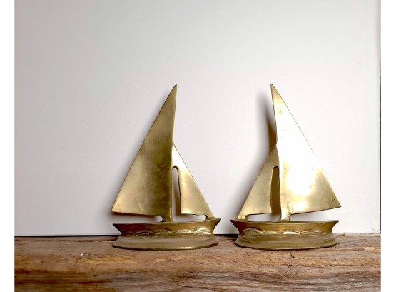 Pair Of Brass Sailboat Bookends