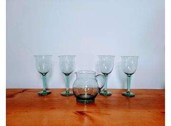 Green Glass Margarita Pitcher With Glasses (4)
