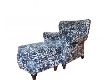 Chair & Ottoman Black & White Damask Upholstered By Nautical Needles *