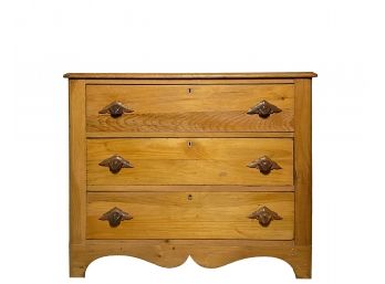 Antique - Small Pine 3 Drawer Dresser With Hand Carved Solid Wood Pulls*