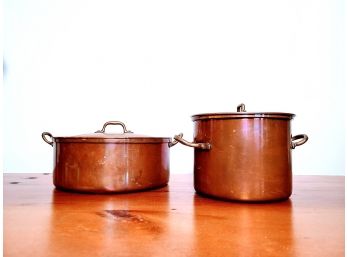 Pair - Copper Lidded Pots